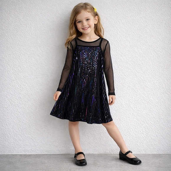 Honey and Rosie Other - Honey and Rosie Girls Black Velvet Dress with Sequins Size 7 Mesh Shirt
